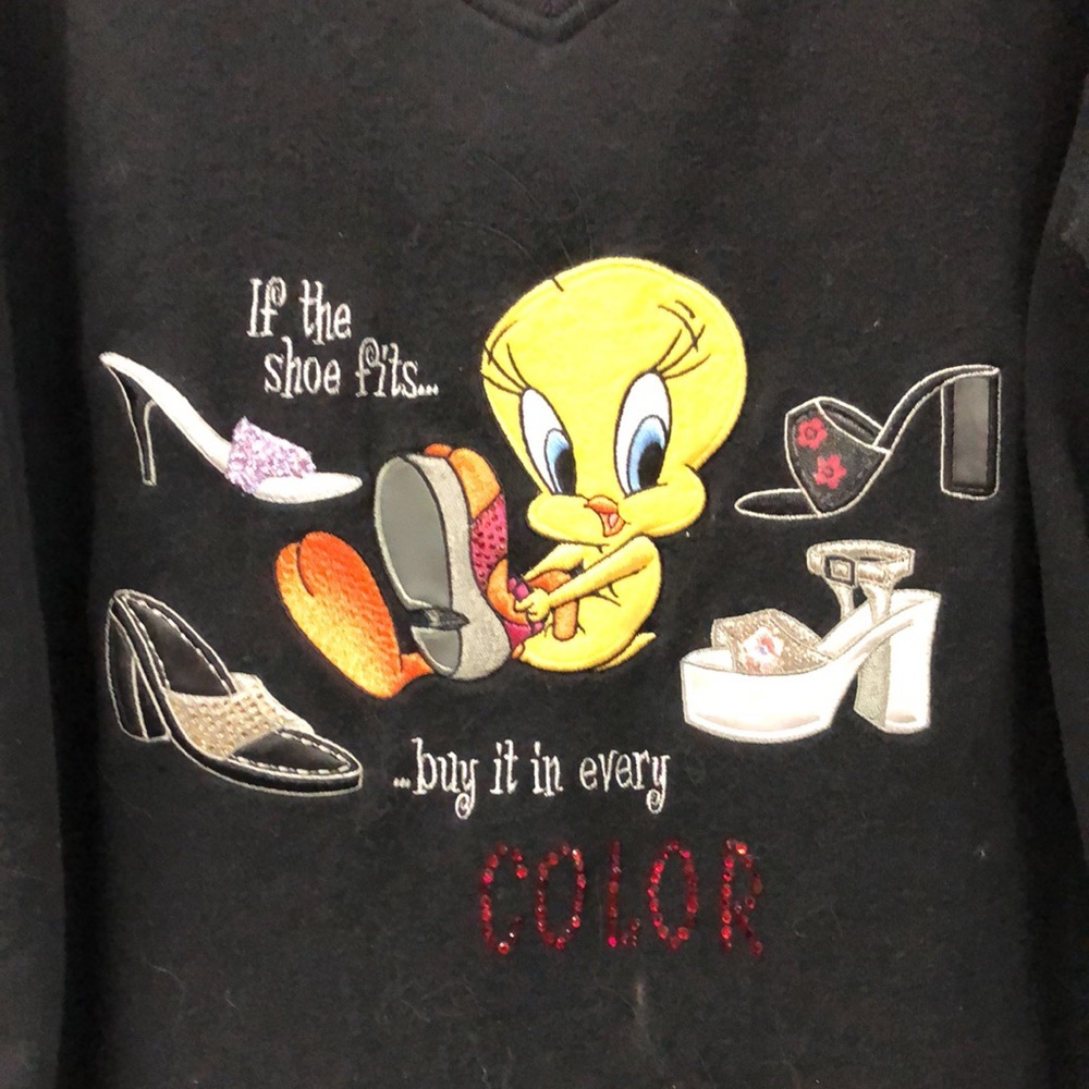 Vtg Classic Looney Tunes Collection Tweety V-Neck Embroidered Sweatshirt sz S
